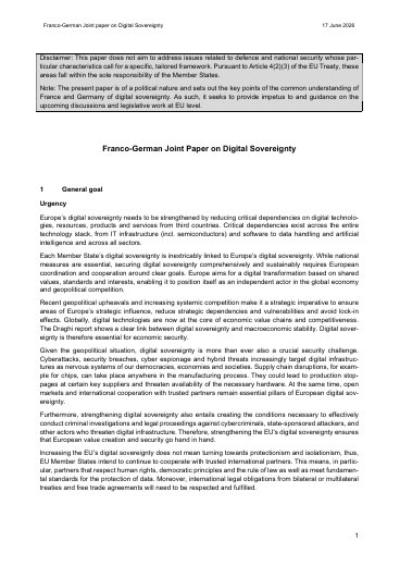 Franco-German joint paper, 2026
